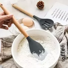 Conjunto de utensílios de cozinha com cabo de madeira, cozinhar ferramentas, utensílios de cozinha, pá, colher, prático, comestível, madeira, 12pcs na internet
