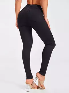 Jeans skinny monocromático para mulheres, alta elasticidade, calça jeans longa e elegante, roupa essencial diária, calça básica - loja online
