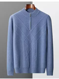 Suéter de cashmere tricotado masculino, pulôver meia gola alta, blusa casual engrossa, cor sólida, roupas de outono e inverno 100% lã