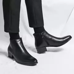 Imagem do Salto alto de couro genuíno masculino, sapato de zíper lateral, botas masculinas elegantes, moda casual, alta qualidade