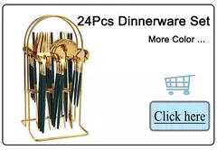 Aço inoxidável Golden Talheres Set, Faca, Garfo, Colher, Talheres, Talheres, Festival Cozinha, Louça, Presente, Punho Preto, 24pcs - Wolf Magazine