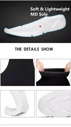 Sapatos de tecer respirável para homens e mulheres, tênis casuais slip-on, meias baratas, preto e branco, venda quente - comprar online