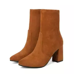 Botas curtas de salto grosso para mulheres, botas emagrecedoras, dedo apontado, moda feminina, estilo clássico, outono, inverno, D64 - comprar online