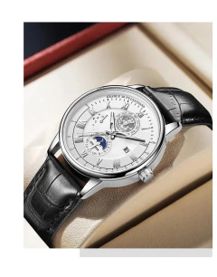 Imagem do Relógio de pulso quartzo impermeável masculino, Relógios esportivos de luxo, Couro luminoso, Relógio data, Moda, 2024