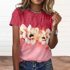 Imagem do Camiseta explosiva estampada em girassol 3D para mulheres, gola redonda, fosca, flor, moda, novo produto, 2024