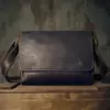 Maleta de couro genuíno vintage, saco de documentos do escritório masculino, corpo transversal, bolsa de ombro diária, mensageiro de negócios