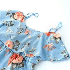 Vestido de deslizamento estampado fora do ombro feminino, babado, alça, mini vestido, floral, sem costas, curto, praia, verão, 2024 na internet