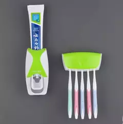 Imagem do Dispensador de dentes automático 5 pçs titular escova de dentes squeezer prateleiras do banheiro acessórios banho titular escova de dentes montagem na parede