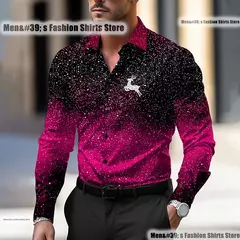 Imagem do Natal masculino veados impressão camisa casual botões de água de manga comprida festa de ano novo impressão 3d XS-6XL