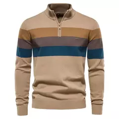 Aiopeson Suéter de Retalho Masculino, Pulôver de Algodão, Casual, Zíper, Gola Fechada, Quente, Moda de Inverno, Nova - loja online
