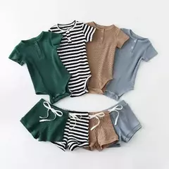 2 pçs verão bebê menino conjuntos de roupas manga curta bodysuit + shorts moda roupas de bebê recém-nascido