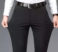 Imagem do Calças de roupa elástica de resfriamento masculina, calças estrias de escritório, seda gelada, calça masculina de verão, calças de alfaiataria elegante, clássica, 2024