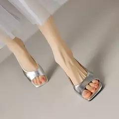 Sandálias de cabeça quadrada para mulheres, saltos altos finos elegantes, sapatos de toe vazios, nova moda, verão - comprar online