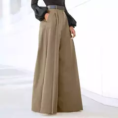 Elegante calça palazzo para mulheres, calças cortadas estampadas, linho de algodão, confortável calça folgada com bolsos, moda verão, 2024