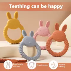 Bebê silicone dentição anel, coelho dos desenhos animados, roedor, comestível, acessórios diy, brinquedos molares, chocalho, 1pc