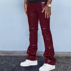 Calça de couro confortável de cintura média masculina, calça casual hip-hop, roupas soltas e confortáveis, moda nova, 2024 - comprar online