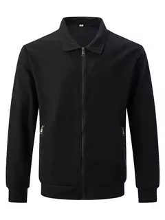 Jaqueta waffle de manga comprida masculina, monocromática, com zíper, bolso, cardigã lapela, gola polo casual, outdoor wear, primavera e outono - loja online