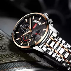 Nibosi moda masculina relógios de aço inoxidável quartzo cronógrafo relógio à prova dwaterproof água marca luxo relógio para homem relogio masculino na internet