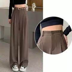 Calça feminina clássica de cintura alta, calça larga, reta, clássica, verão, outono, fato da moda, Lady, 2022 - Wolf Magazine