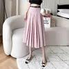 Saia plissada midi de cintura alta feminina, terno casual linha A, elegante saia de guarda-chuva vintage, moda feminina, primavera, verão, nova