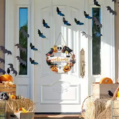 Novo sinal decorativo de madeira 2d de halloween com abóbora de gato preto e fantasma-design "bem" para pendurar na porta decoração de festival fantasma - Wolf Magazine