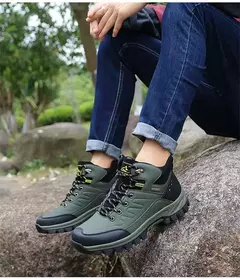 Imagem do Botas de neve de couro quente masculinas, tênis de caminhada ao ar livre, sapat