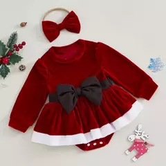 MISOWMNJOY-Romper de veludo com bowknot para bebês, vestido de festa de Natal, roupas recém-nascidas, macacão de manga comprida - Wolf Magazine