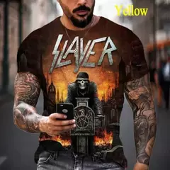 Imagem do Rock de heavy metal masculino Slayer camiseta de hip hop impressa em 3D, roupas casuais, gola redonda, estilo legal, cosplay de manga curta