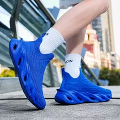 Imagem do Tênis de malha leve para casais, tênis de corrida com lâmina deslizante, tênis de meia masculino, moda feminina, amarelo