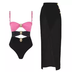 Hollowen-maiô de uma peça das mulheres com cobertura, swimwear sexy, fora do ombro trajes de banho, patchwork bathsuit, cinto bodysuit, Beachwear - comprar online