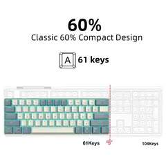 Teclados mecânicos com fio USB 60% 61 teclas com retroiluminação azul gelo teclas para PC - comprar online