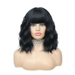 Peruca bob encaracolada com franja curto ondulado vinho cor vermelha perucas para mulheres estilo bob sintético resistente ao calor perucas bob - comprar online