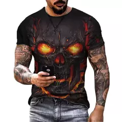 Camiseta de crânio extragrande manga curta masculina, streetwear de hip-hop, blusa casual, camiseta Harajuku, Y2k, roupa gola O, tendência - Wolf Magazine
