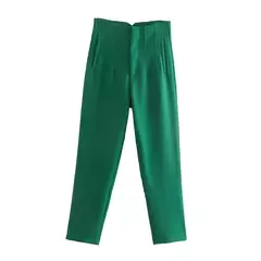 Imagem do Willshela-Calça reta de cintura alta feminina, calça de zíper frontal, comprimento total, moda feminina chique, vintage