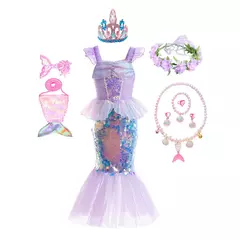 Meninas escala roxa princesa sereia ariel cosplay vestido de halloween vestido de festa de aniversário meninas verão praia vestido de férias na internet