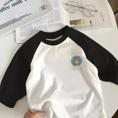 T-shirt de manga comprida para menino e menina, top de algodão puro, design cartoon, novo outono e inverno - Wolf Magazine