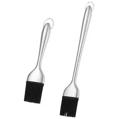 Imagem do 18/8 aço inoxidável escova de óleo, escova de silicone resistente a altas temperaturas, cozinha churrasco tempero escova, ferramentas de cozimento