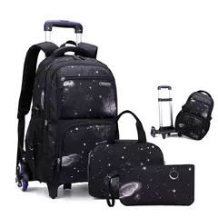 Mochila escolar com rodas para crianças, Mochila de rolamento para menino, Mochila escolar com rodas, Mochila de bagagem de mão, 6 rodas