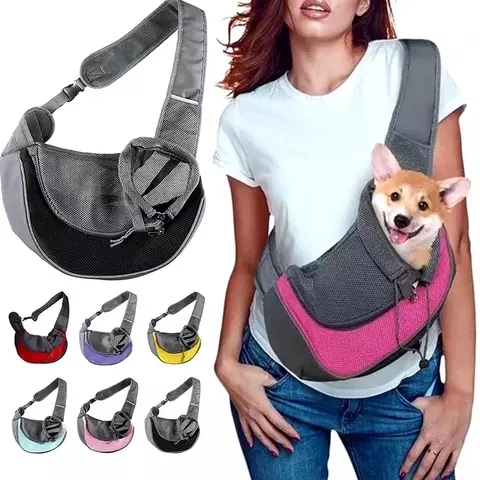 Bolsa de transporte para cães de estimação, portátil, confortável, respirável, mão livre, ombro crossbody, acessórios para cães