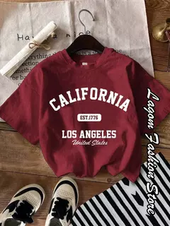 Imagem do Tops de algodão vintage com gola O feminino, camiseta californiana, camiseta verão, moda, roupas de Los Angeles, streetwear casual feminino