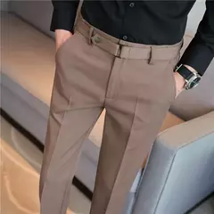 Calça formal masculina estilo britânico, monocromática, fina, casual, de negócios, escritório, social, calça de tornozelo, streetwear, alta qualidade - comprar online
