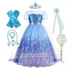 Crianças elsa traje menina aniversário malha vestido de princesa crianças cosplay neve rainha desempenho fantasia noite roupas de halloween - loja online