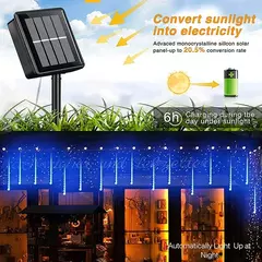 Imagem do Chuveiro de meteoros solar luzes da corda à prova dwaterproof água luz do jardim 8 tubos árvore natal festa feriado casamento decoração do feriado