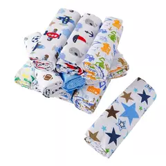 Imagem do Cobertor de fraldas de flanela supermacio do bebê, Envoltório recém-nascido, 100% algodão, Swaddle impressão, 76x76cm, 4Pc Pack
