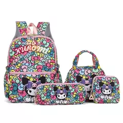Mochila Kuromi 4 unidades, estojo de lápis, bolsa de ombro, conjunto de carteira, bolsa escolar Hello Kittys, mochila casual ao ar livre Melodys - loja online