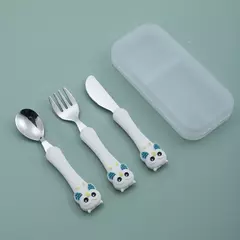 Talheres portáteis de aço inoxidável para crianças, Spoon Forks Box Utensílios de alimentação do bebê Conjunto de talheres para bebês, 3pcs na internet