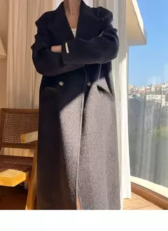 Casaco de alpaca de lã feminino, jaquetas de lã, trespassado duplo, gola de terno, solto, Casacos longos, senhora do escritório, outono, inverno, 2022 na internet