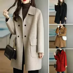 Casaco de lã feminino trespassado lapela gola de comprimento médio lã trench coat ultra-grosso moda manter quente inverno outwear casaco - Wolf Magazine