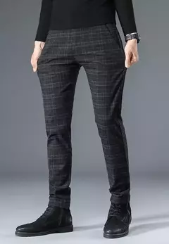 Imagem do Calça reta justa justa xadrez masculina, terno de negócio masculino, calça de alfaiataria social, xadrez chinês masculino, 2022, até bem