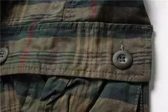 Shorts de praia xadrez casual masculino, calça curta militar, bermuda masculina, macacão de carga, sem cinto, moda, verão, 2024